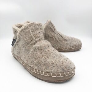 LL Bean Slippers Women 7 Sweater Fleece Slipper Boots Oatmeal Tan Marled